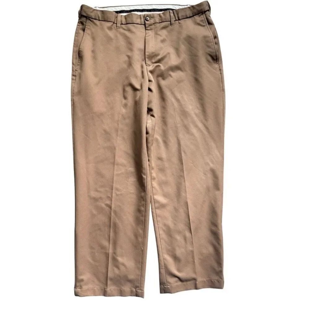 Mens Haggar Micro Polyester Solid Flat Front Classic Fit Dress Pants  Sz 38 x 29